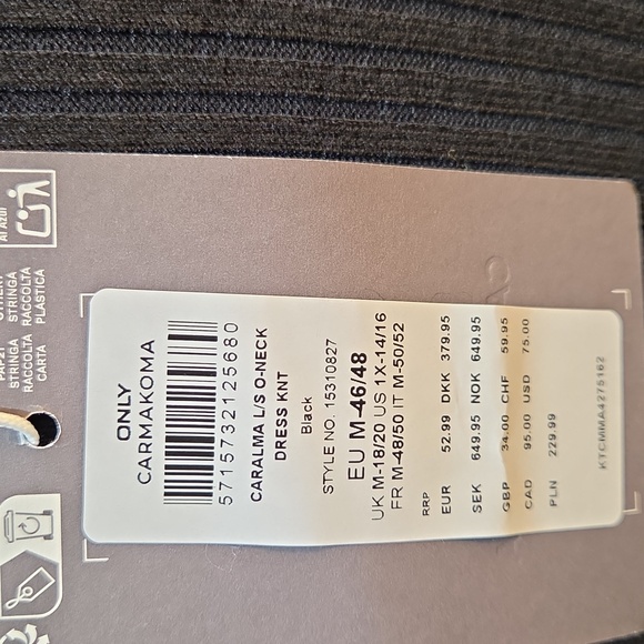 Nwt 1X Only Carmakoma Chic Black Long Sleeve Midi Dress Streach - Picture 3 of 14